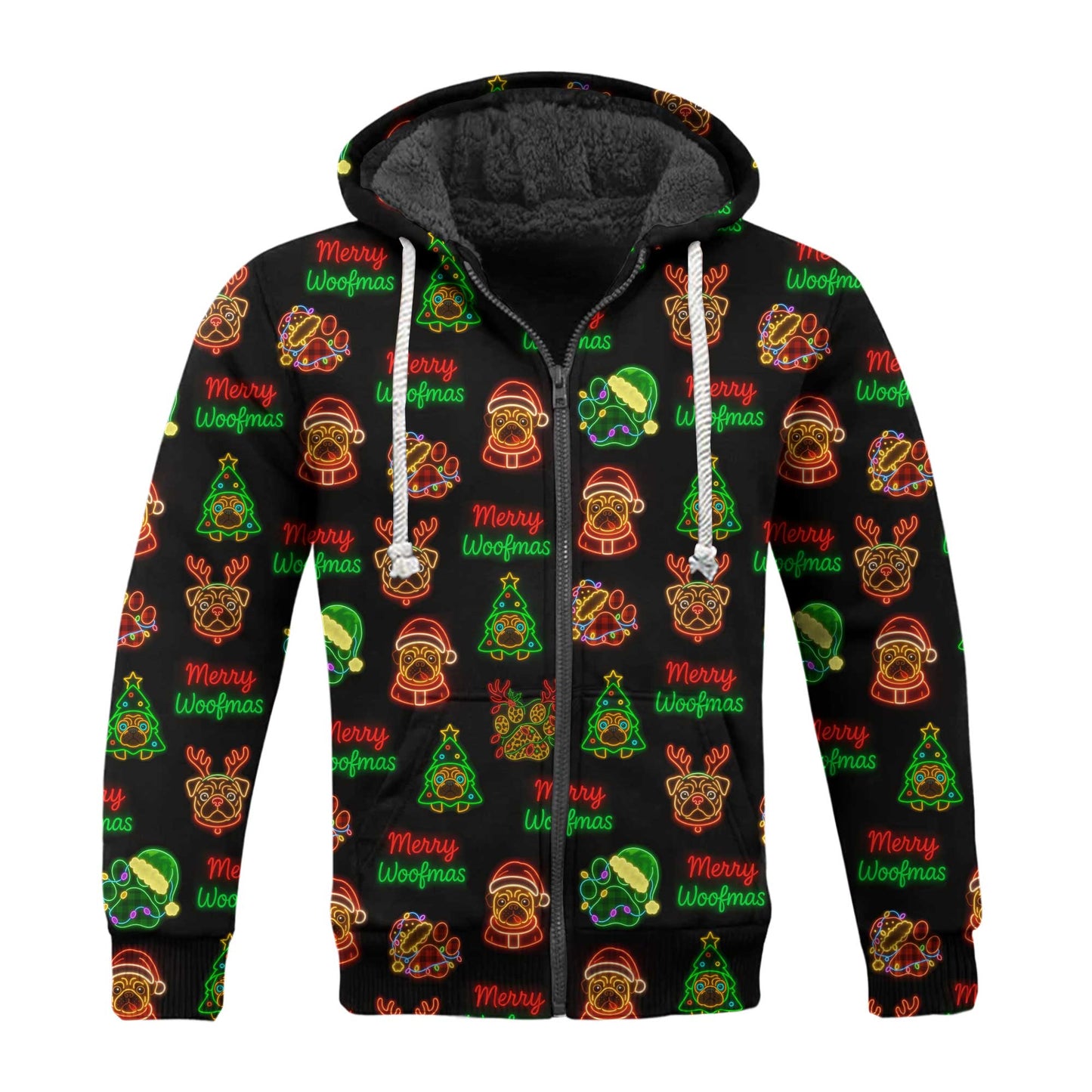 Neon Merry Woofmas Pug Christmas Pattern Polo, Funny Pug Shirt, Pug T Shirt