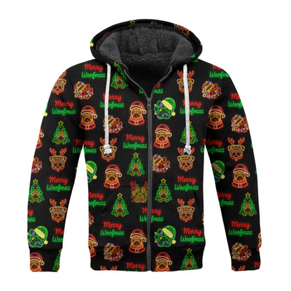 Neon Merry Woofmas Pug Christmas Pattern Polo, Funny Pug Shirt, Pug T Shirt
