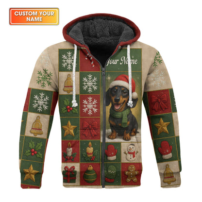 Personalized Name Wiener Dog T Shirt, Dachshund Sweatshirt, Happy Christmas Dachshund Pattern Polo