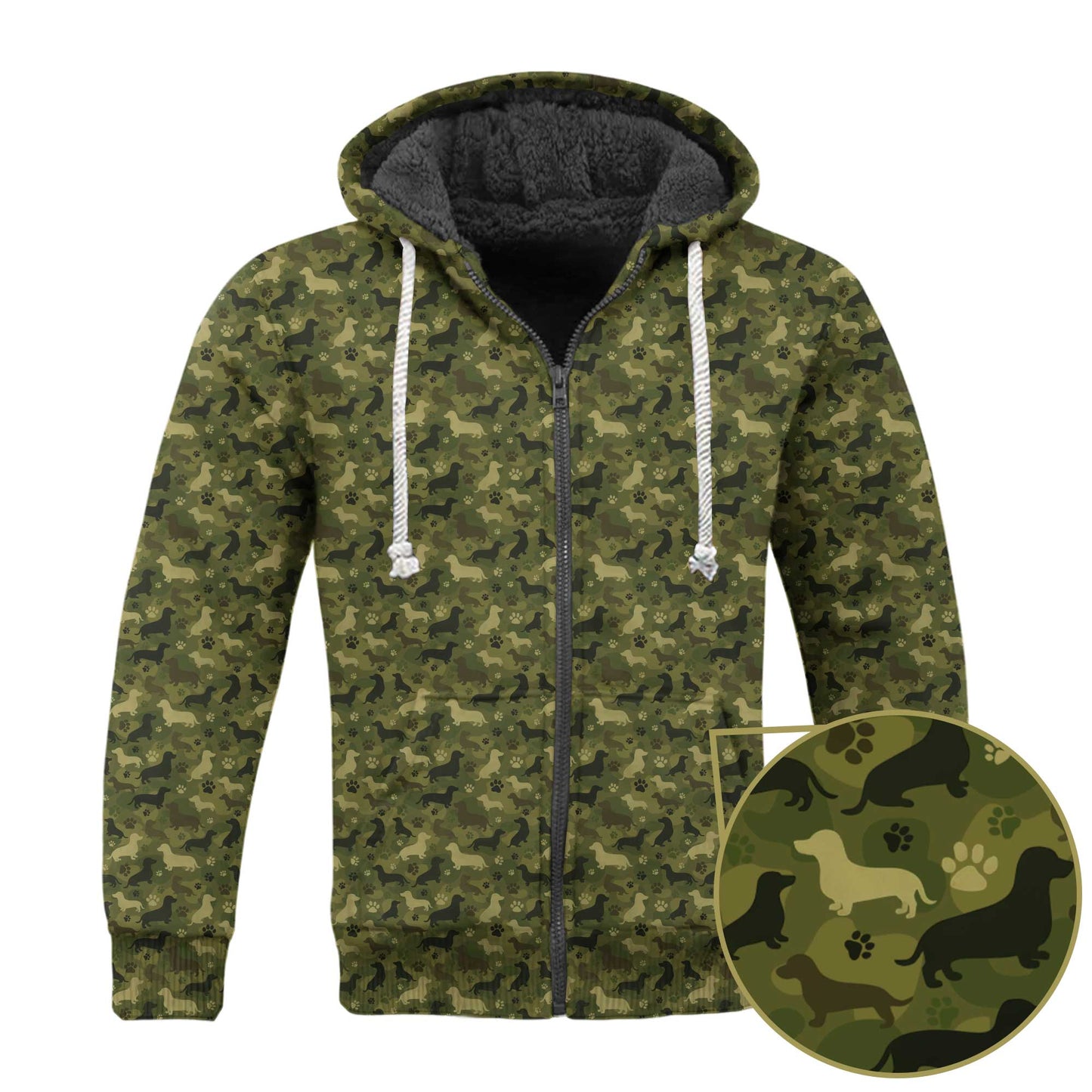 Green Camo Dog Silhouette Pattern Bomber Jacket, Shirts For Dachshunds, Dachshund Sweatshirt