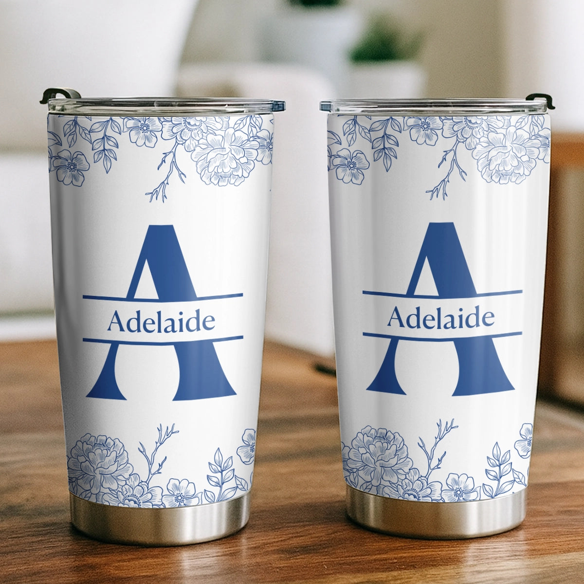 Floral Monogram with Custom Name - Personalized Tumbler-TU-NM24-TX55-WEB2