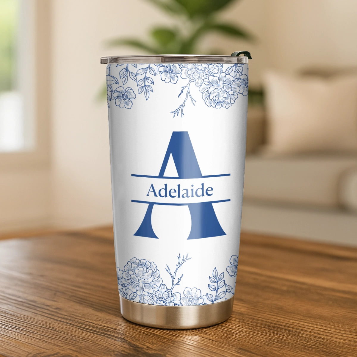 Floral Monogram with Custom Name - Personalized Tumbler-TU-NM24-TX55-WEB4