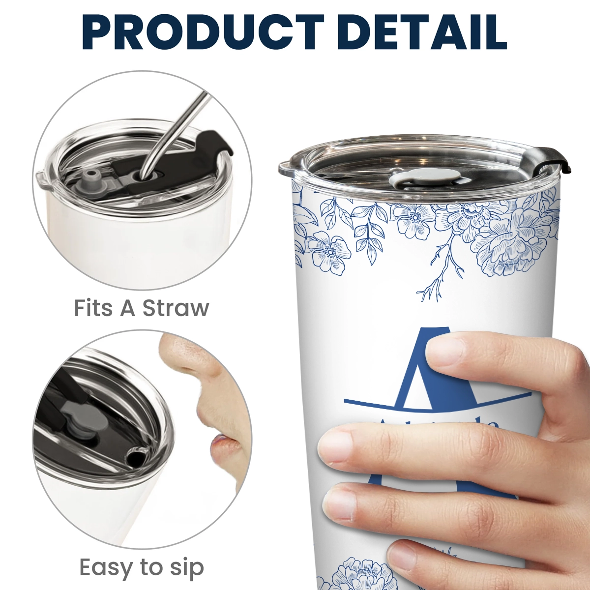 Floral Monogram with Custom Name - Personalized Tumbler-TU-NM24-TX55-WEB5