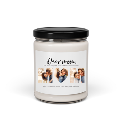 Dear Mom, You Are The Piece That Makes The Difference - Personalized Photo Montage (Heart shape) 100% Organic, Eco-friendly, Vegan Scented Candle