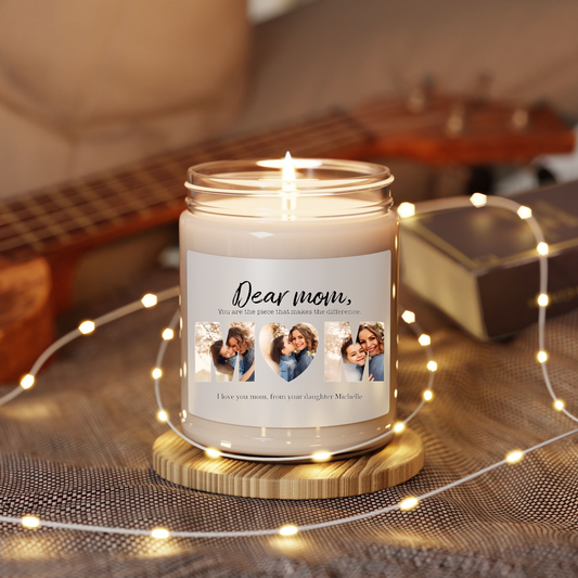 Dear Mom, You Are The Piece That Makes The Difference - Personalized Photo Montage (Heart shape) 100% Organic, Eco-friendly, Vegan Scented Candle