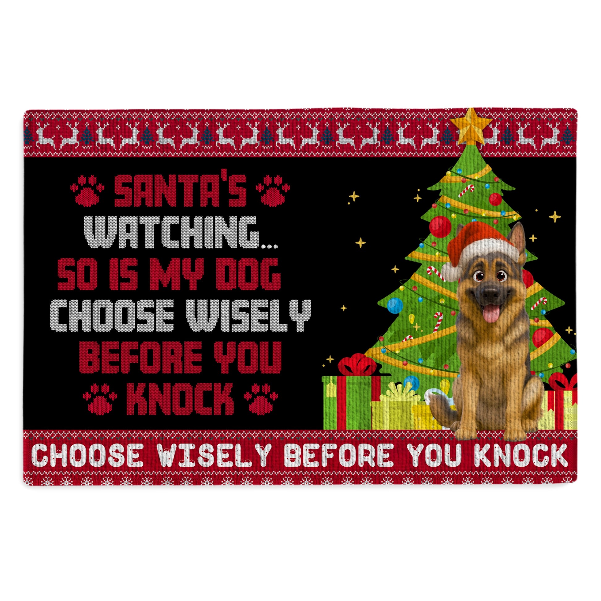 Funny Christmas Dog Doormat - Santa’s Watching So Is My Dog - Holiday Welcome Mat For Dog Lovers DM-KL43-TT15-web1