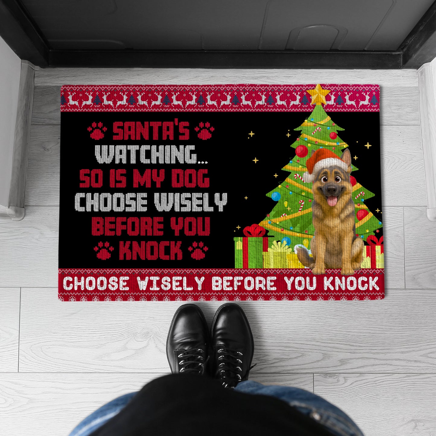 Funny Christmas Dog Doormat - Santa’s Watching So Is My Dog - Holiday Welcome Mat For Dog Lovers DM-KL43-TT15-web2