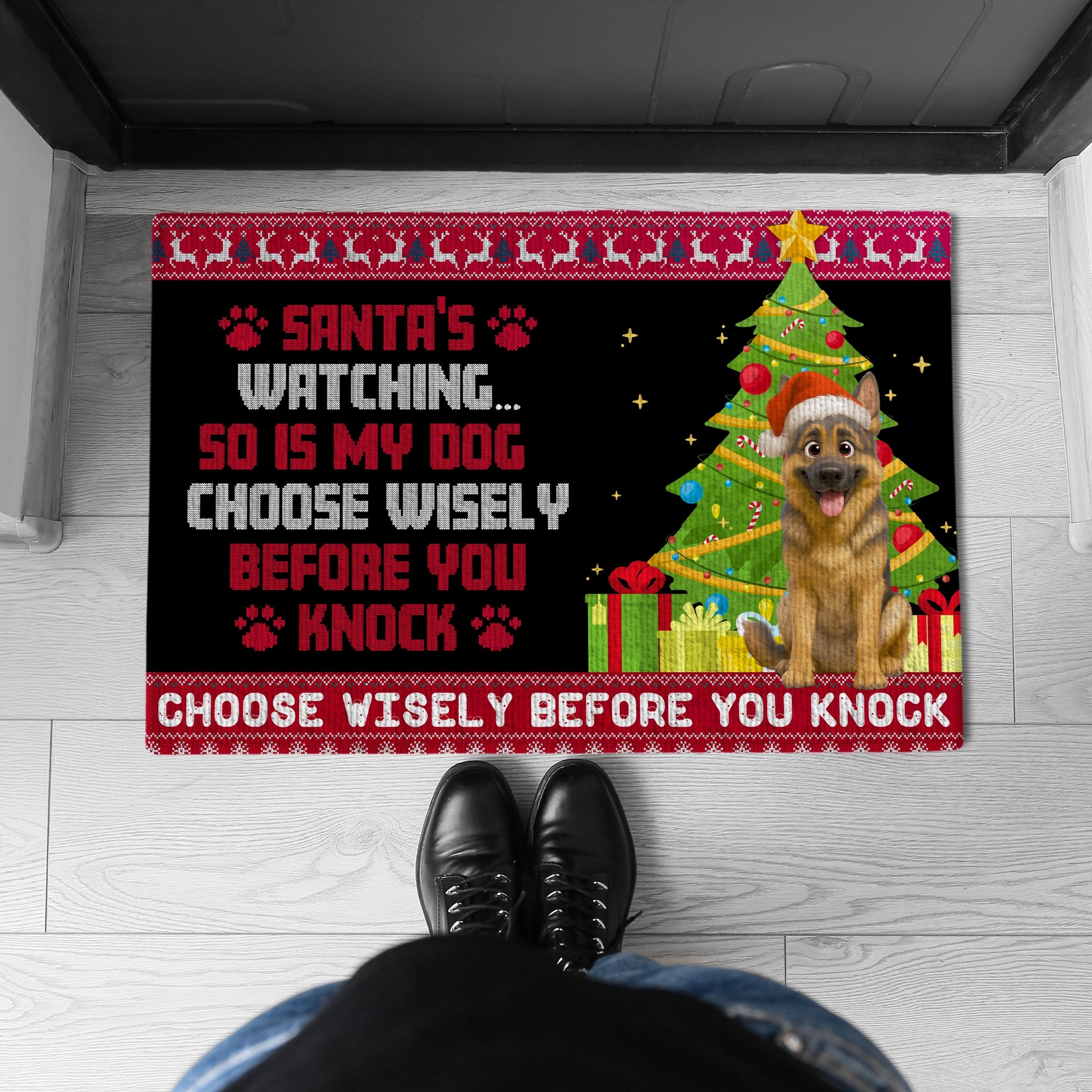 Funny Christmas Dog Doormat - Santa’s Watching So Is My Dog - Holiday Welcome Mat For Dog Lovers DM-KL43-TT15-web2