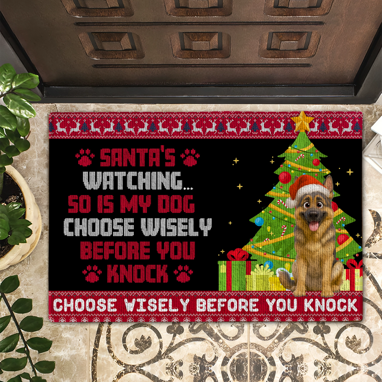 Funny Christmas Dog Doormat - Santa’s Watching So Is My Dog - Holiday Welcome Mat For Dog Lovers DM-KL43-TT15-web5