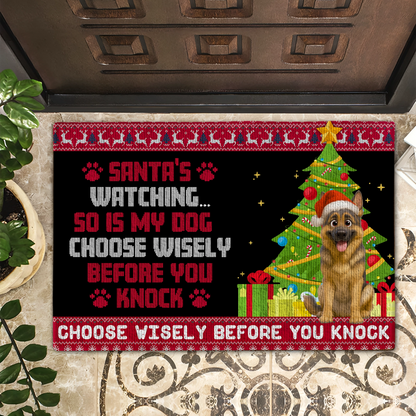 Funny Christmas Dog Doormat - Santa’s Watching So Is My Dog - Holiday Welcome Mat For Dog Lovers DM-KL43-TT15-web5