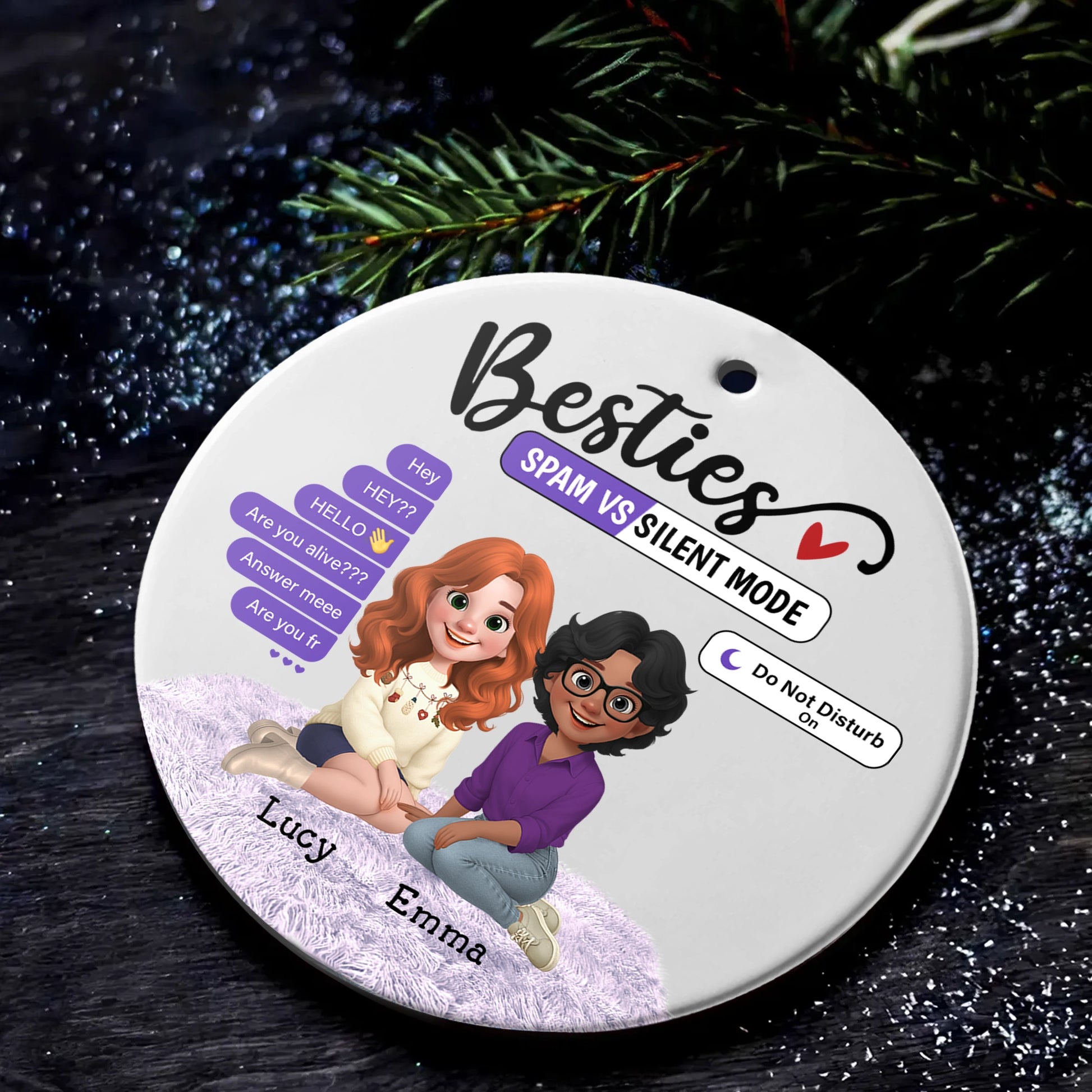 Funny Christmas Gift for Friends - Personalized Besties Ceramic Ornament-MK_Web4
