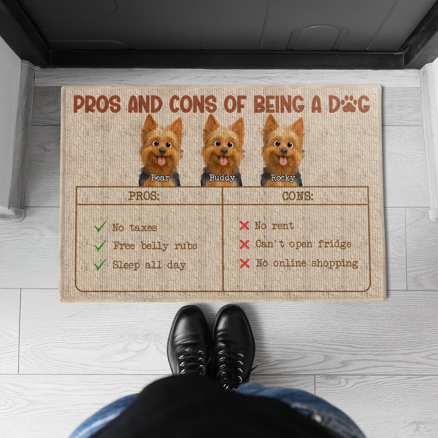 Funny Pros and Cons of Being a Dog -  Personalized Doormat-DM-NM30-HN13-WEB4