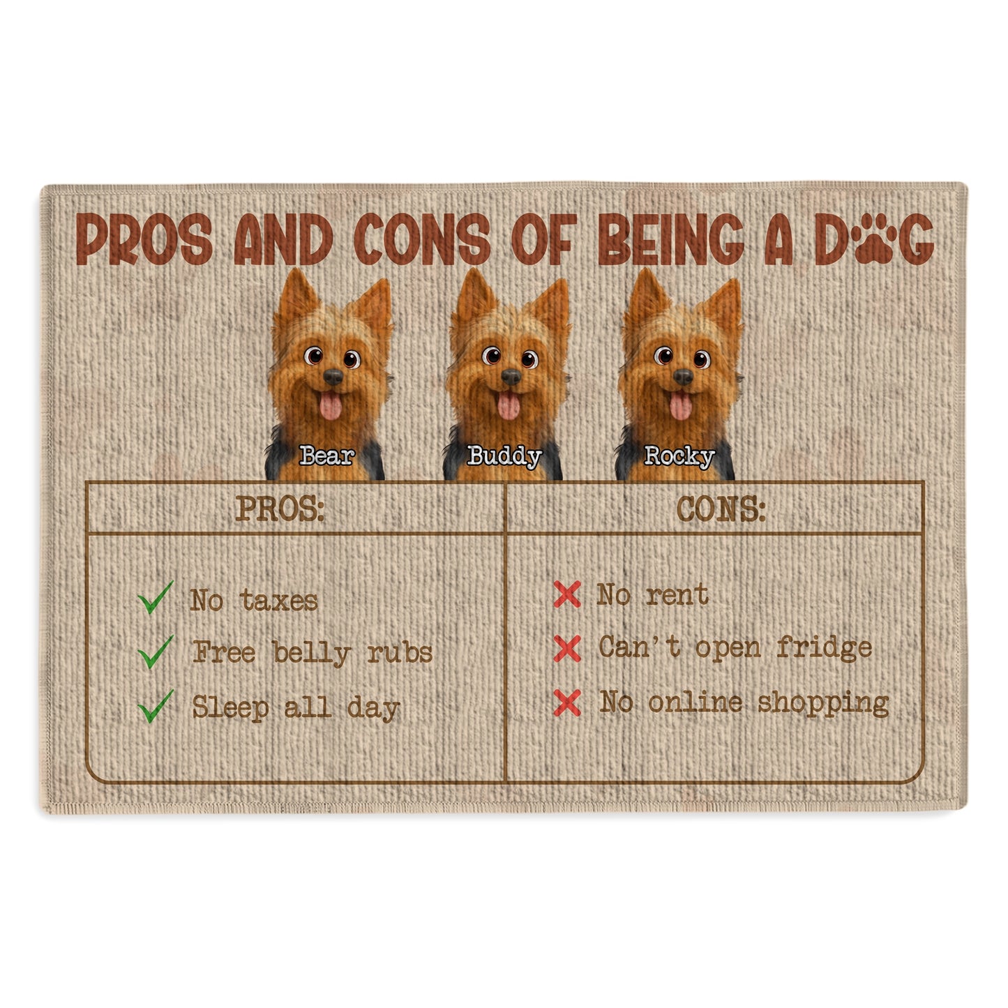 Funny Pros and Cons of Being a Dog -  Personalized Doormat-DM-NM30-HN13-WEB5