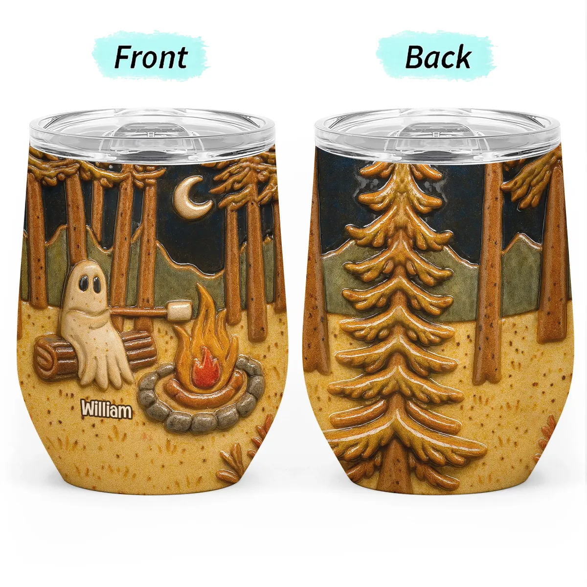 Ghost Camping By Campfire - Personalized Halloween Wine Tumbler-WT-LA38-HN161