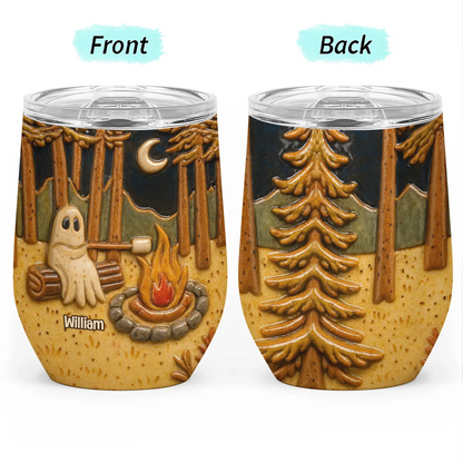 Ghost Camping By Campfire - Personalized Halloween Wine Tumbler-WT-LA38-HN161