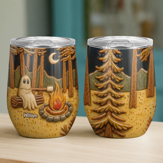 Ghost Camping By Campfire - Personalized Halloween Wine Tumbler-WT-LA38-HN162