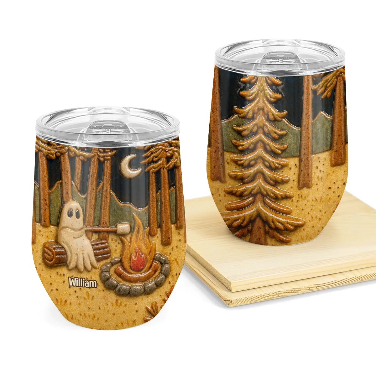 Ghost Camping By Campfire - Personalized Halloween Wine Tumbler-WT-LA38-HN163