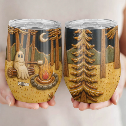 Ghost Camping By Campfire - Personalized Halloween Wine Tumbler-WT-LA38-HN164