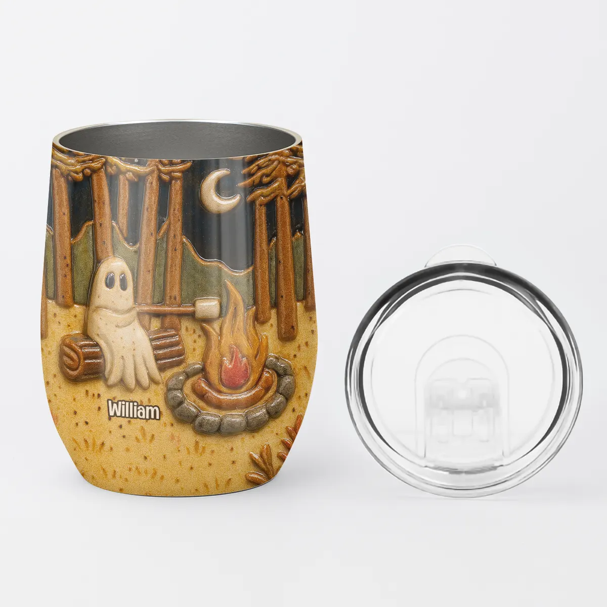 Ghost Camping By Campfire - Personalized Halloween Wine Tumbler-WT-LA38-HN165