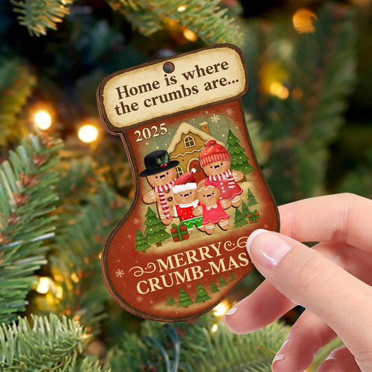 Gingerbread Family Stocking Ornament - Home Is Where The Crumbs Are - Personalized Double-Sided Wooden Ornament Web2