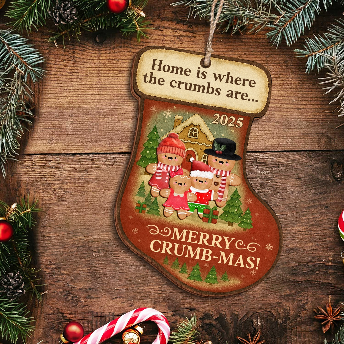 Gingerbread_Family_Stocking_Ornament_-_Home_Is_Where_The_Crumbs_Are_-_Personalized_Double-Sided_Wooden_Ornament_Web3