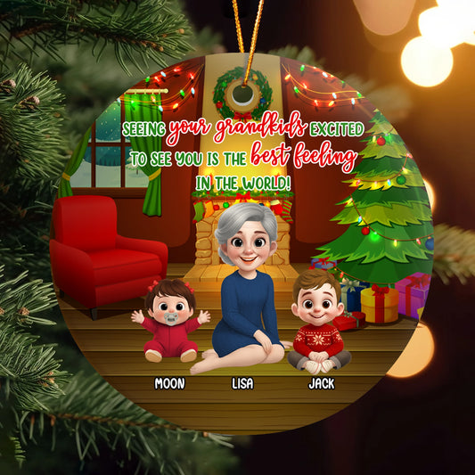 Grandma and Grandkids Christmas Decoration - Personalized Family Ceramic Ornament-OR-KL46-YV76-web1