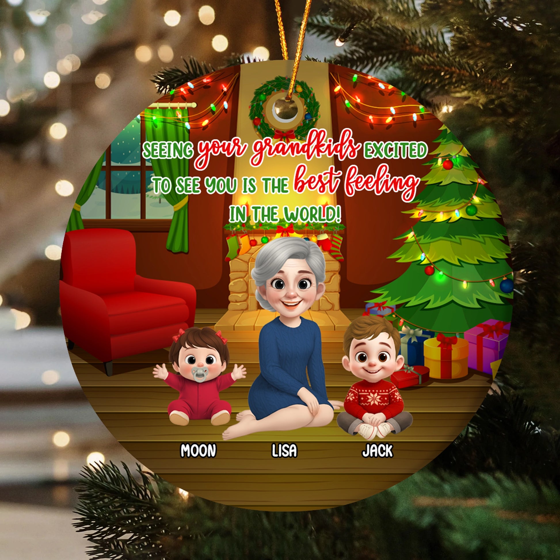 Grandma and Grandkids Christmas Decoration - Personalized Family Ceramic Ornament-OR-KL46-YV76-web2