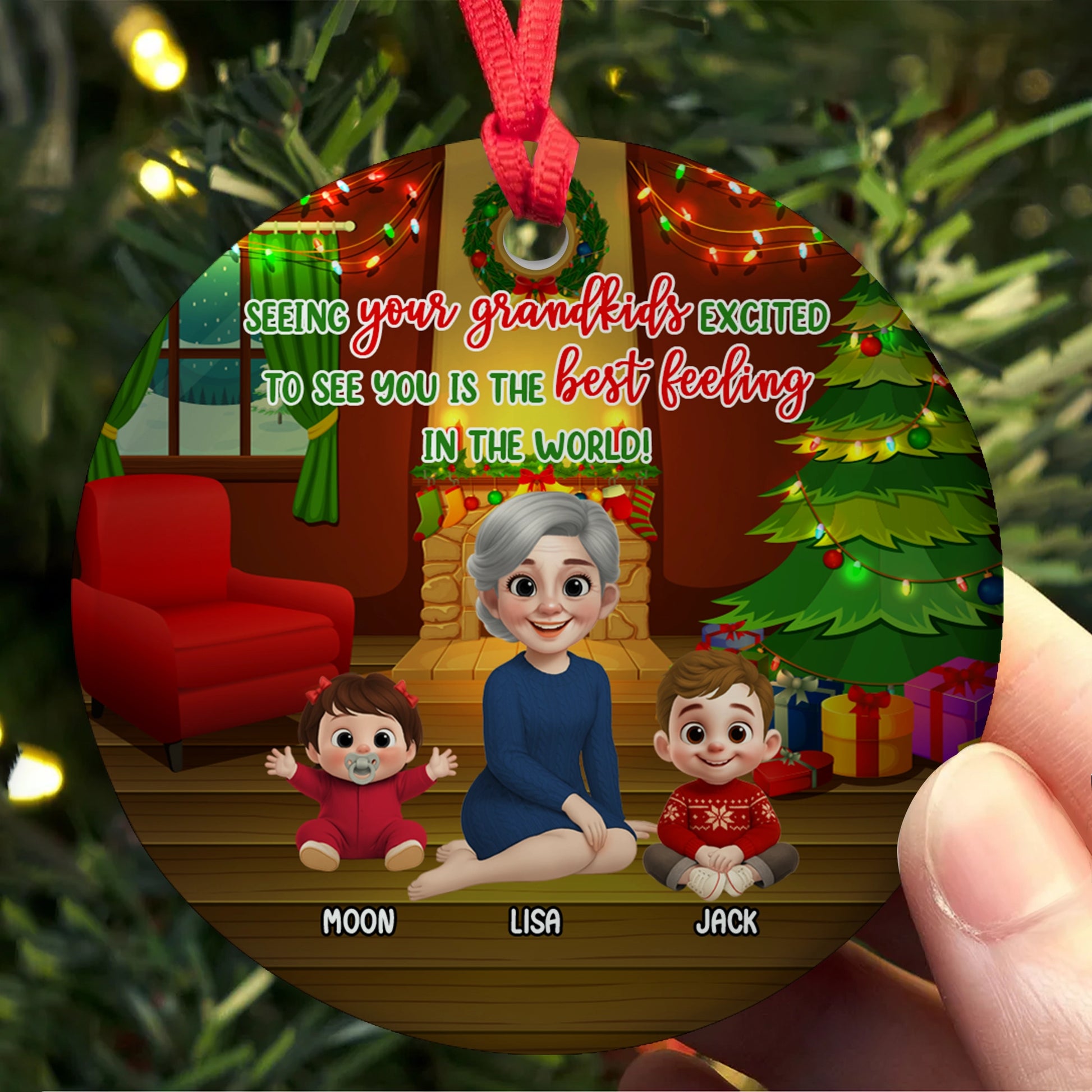 Grandma and Grandkids Christmas Decoration - Personalized Family Ceramic Ornament-OR-KL46-YV76-web3