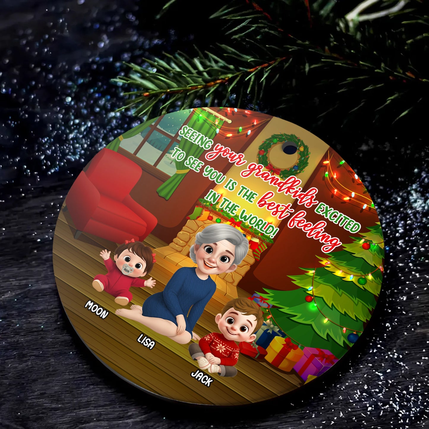 Grandma and Grandkids Christmas Decoration - Personalized Family Ceramic Ornament-OR-KL46-YV76-web4