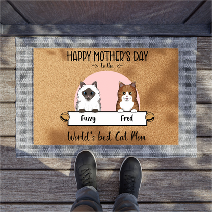 Happy Mother's Day To The World's Best Cat Mom - Personalized 100% Organic, Eco-friendly Doormat For Pet Moms