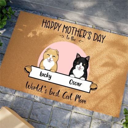 Happy Mother's Day To The World's Best Cat Mom - Personalized 100% Organic, Eco-friendly Doormat For Pet Moms