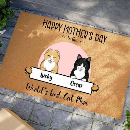 Happy Mother's Day To The World's Best Cat Mom - Personalized 100% Organic, Eco-friendly Doormat For Pet Moms