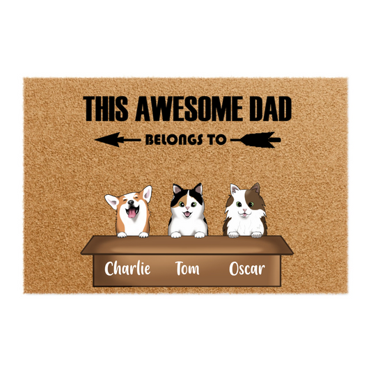 This Awesome Dad Belongs To...- Personalized 100% Organic, Eco-friendly Doormat For Pet Dads