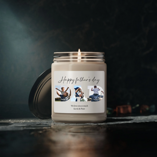 Happy Father's Day Personalized DAD'S Photos - 100% Organic Eco-friendly Vegan Scented Candle