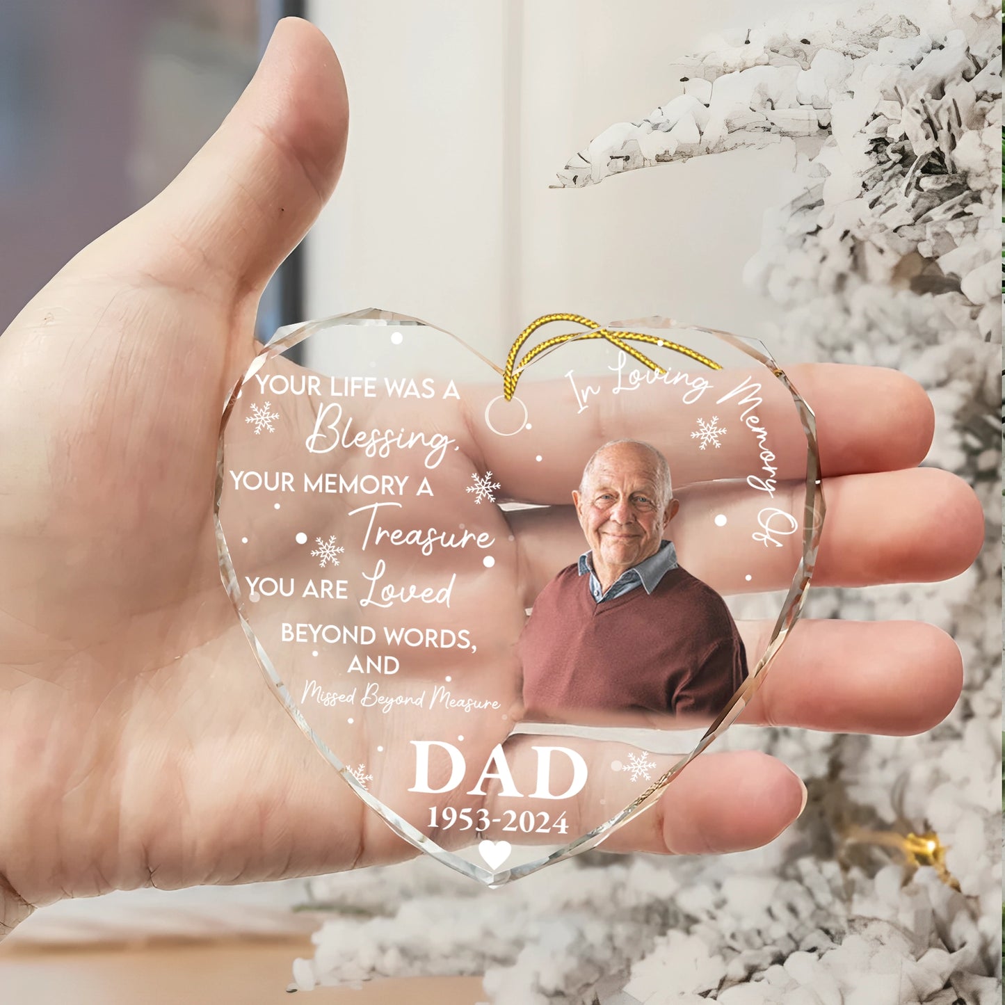Your Life Was A Blessing, Your Memory A Treasure - Custom Photo Memorial Gift - Personalized Heart Glass Ornament