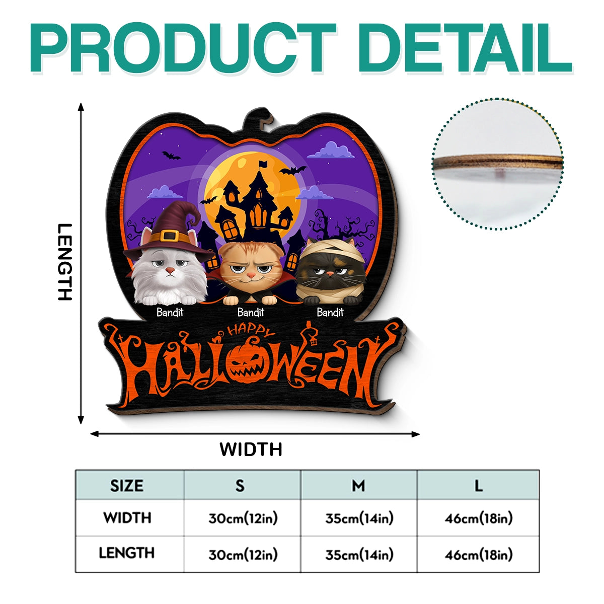 Happy Halloween - Funny Cat Family - Personalized Custom Shaped Wood Sign