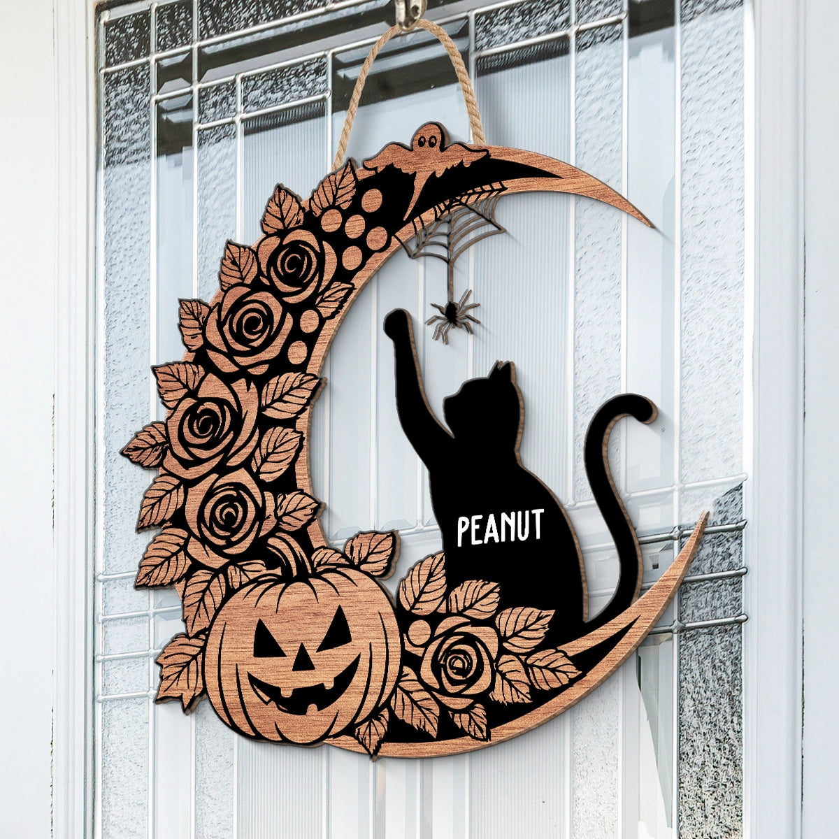 Cat Moon - Halloween Gothic Style - Personalized Custom Shaped Wood Sign