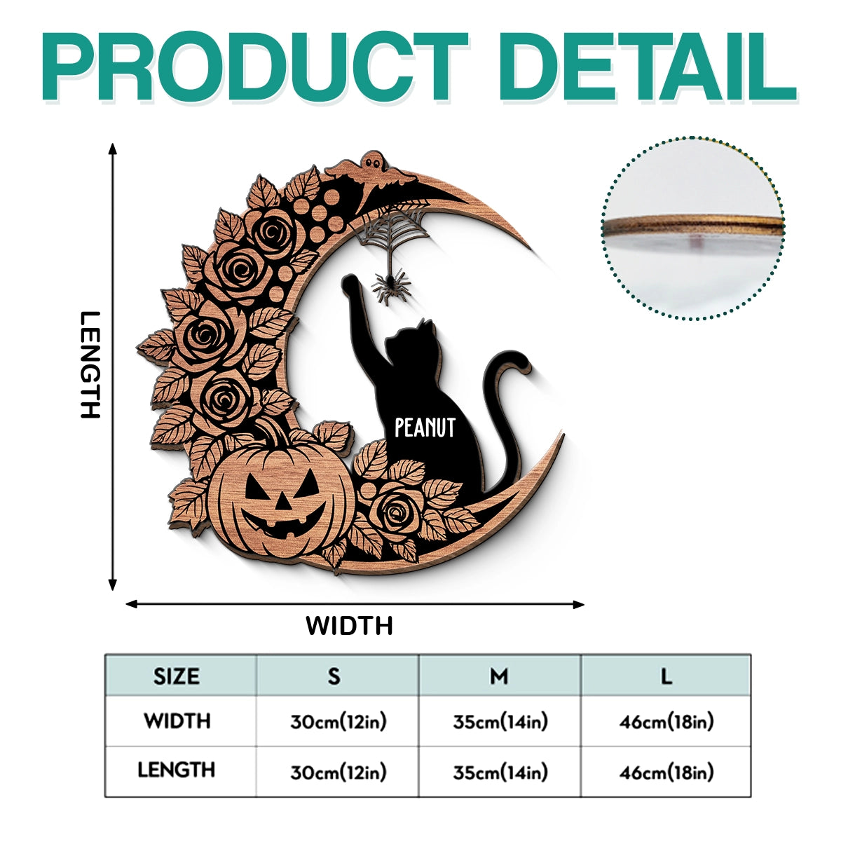 Cat Moon - Halloween Gothic Style - Personalized Custom Shaped Wood Sign