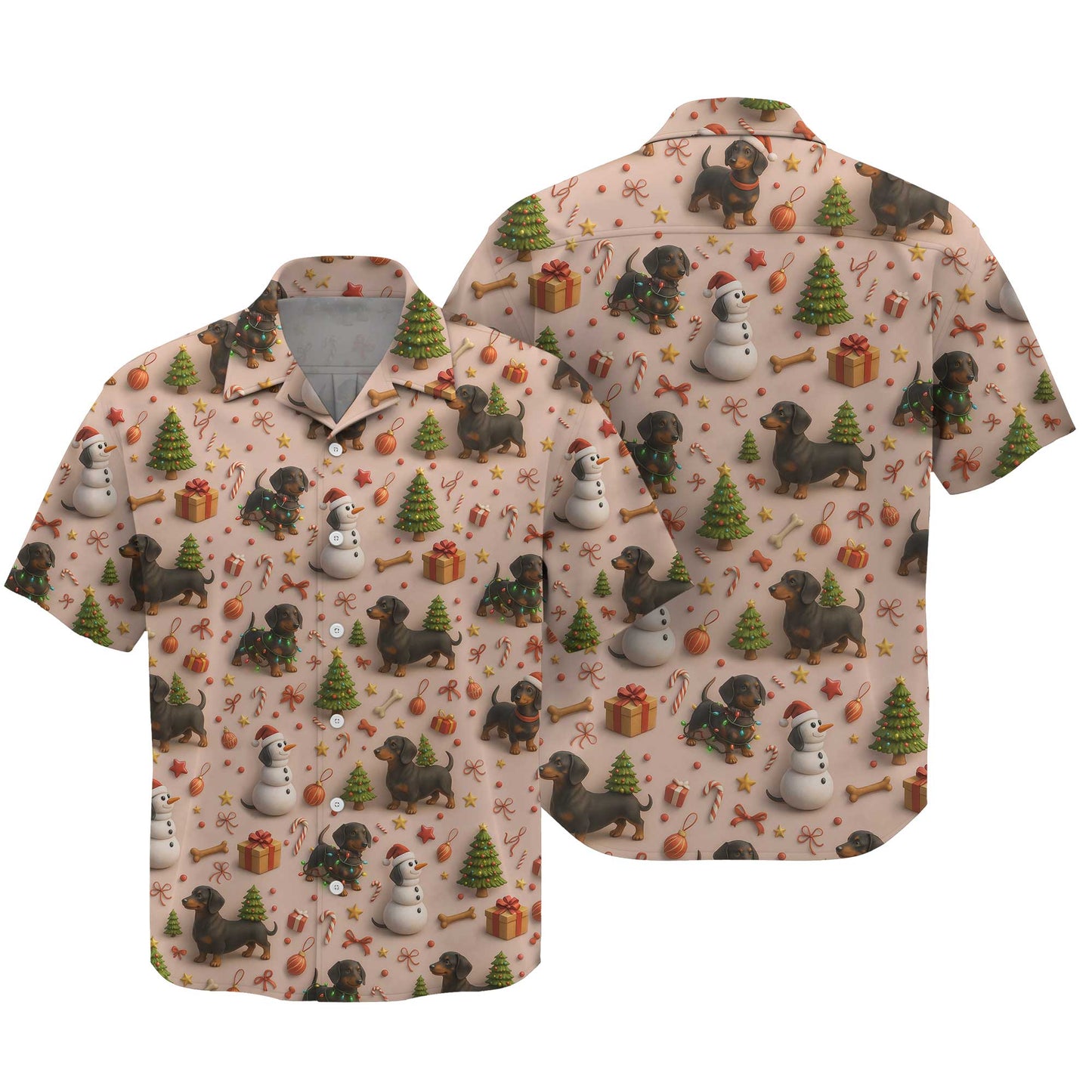 Dog Snowman Tree Pattern Polo For Winter Season, Dachshund T Shirt, Wiener Dog T Shirt