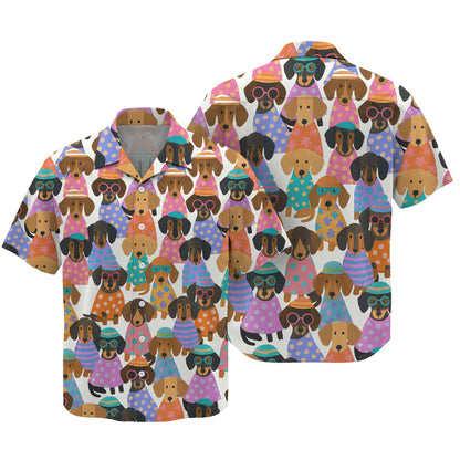 Happy Funny Colorful Dachshund Pattern Polo, Wiener Dog T Shirt, Dachshund Sweatshirt