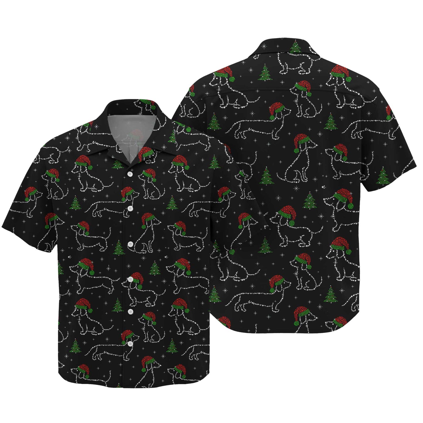 Christmas Lights Sparkling Santa Cute Holiday Pattern Polo, Festive Black Shirt, Dachshund T Shirt, Wiener Dog T Shirt