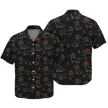 Christmas Lights Sparkling Santa Cute Holiday Pattern Polo, Festive Black Shirt, Dachshund T Shirt, Wiener Dog T Shirt