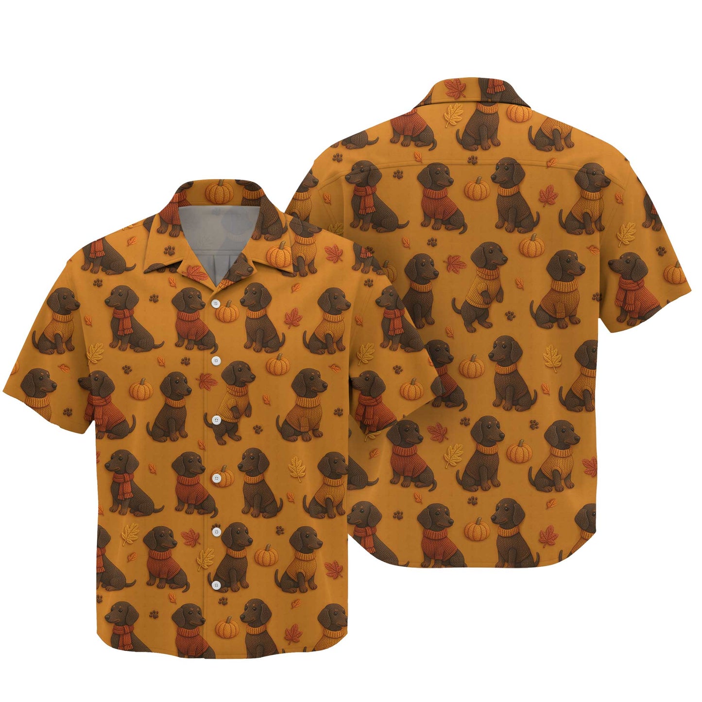 Pattern Dachshund Orange Shirt With Pumpkin And Autumn Leaves, Dachshund Halloween Shirt, Winter Dog Shirts