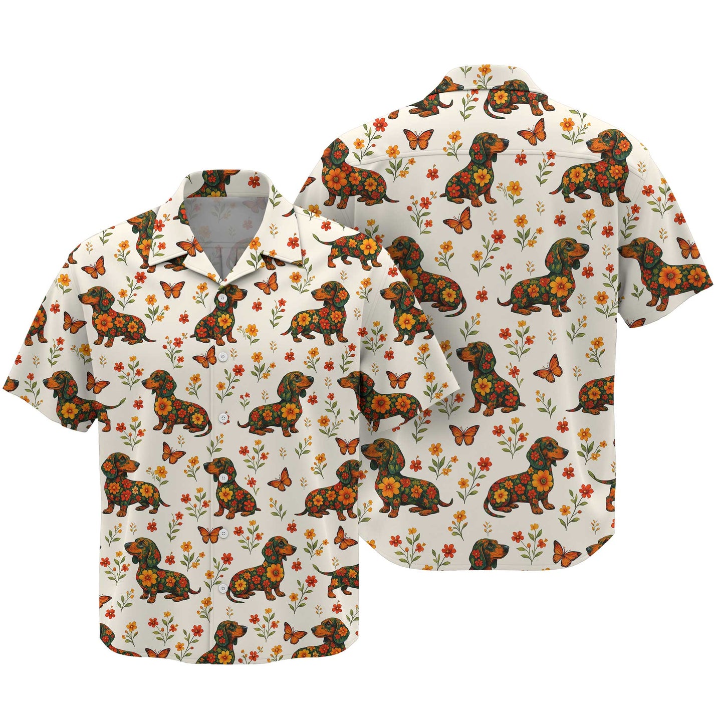 Floral And Butterfly Pattern Polo, Dachshund Sweatshirt, Wiener Dog Shirts
