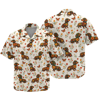Floral And Butterfly Pattern Polo, Dachshund Sweatshirt, Wiener Dog Shirts