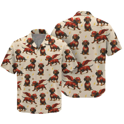 Superhero Red Cape Funny Flash Costume Pattern Polo, Cute Comic Style Top, Dachshund T Shirt, Wiener Dog T Shirt