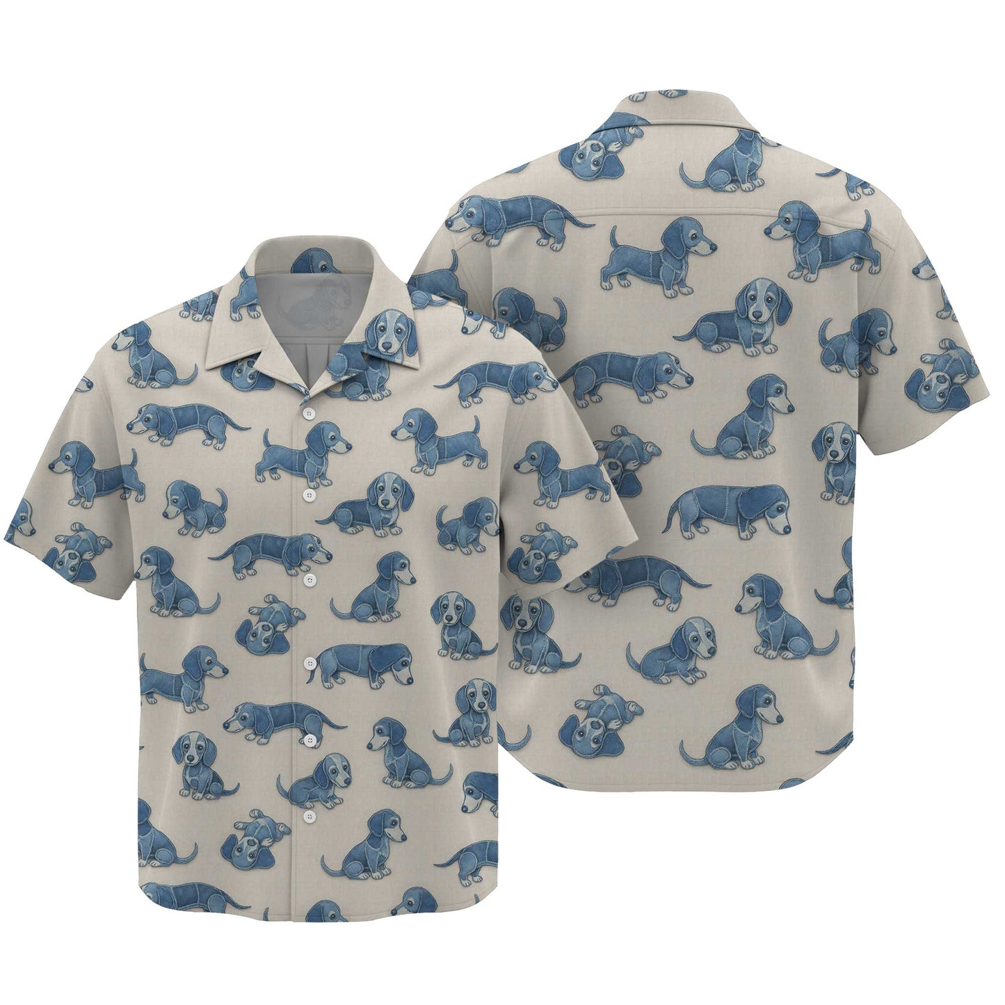 Playful Blue Dog Pattern Hawaiian Style, Wiener Dog T Shirt, Dachshund Shirt