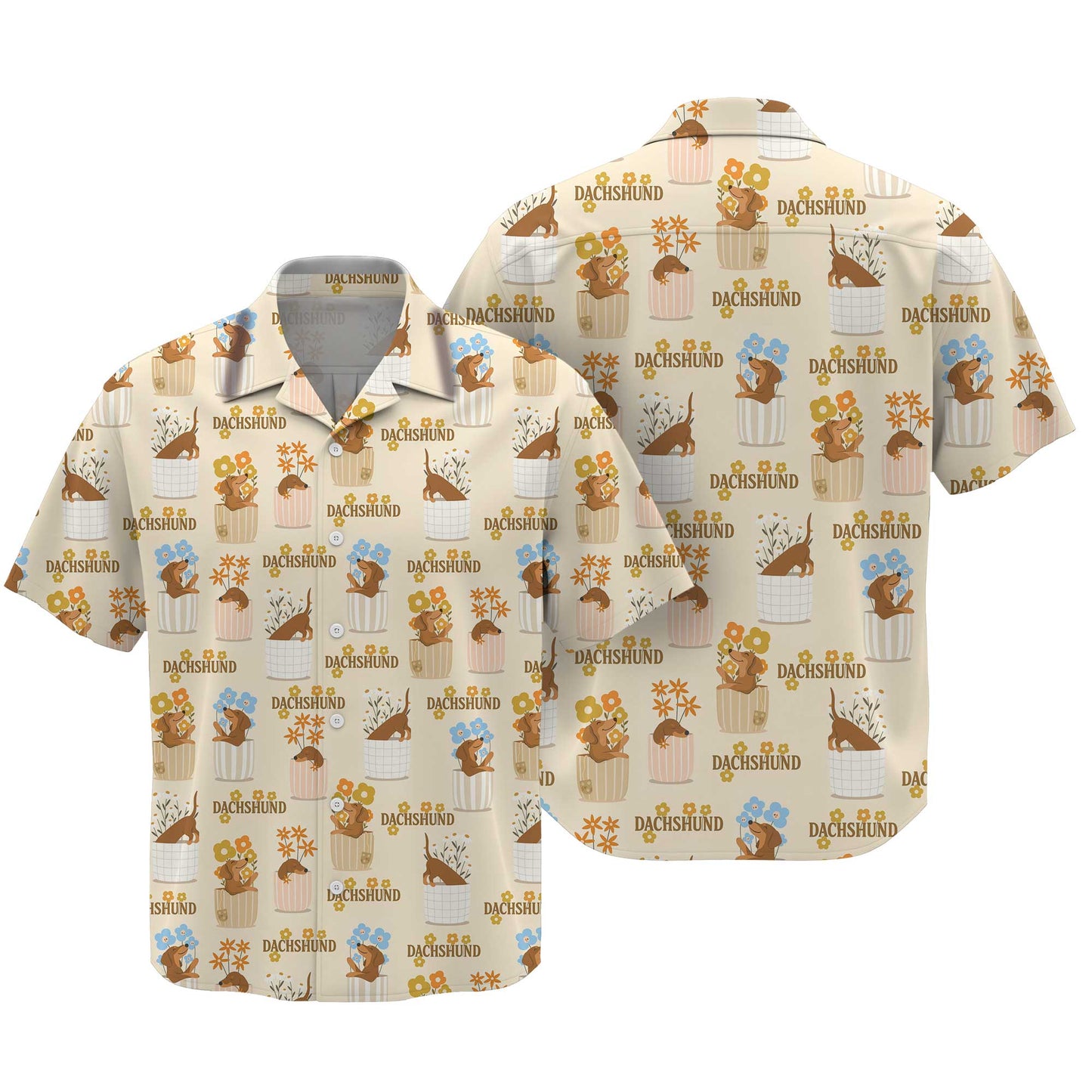 Whimsical Dachshund In Flower Pots Vintage Polo, Dachshund T Shirt, Wiener Dog T Shirt