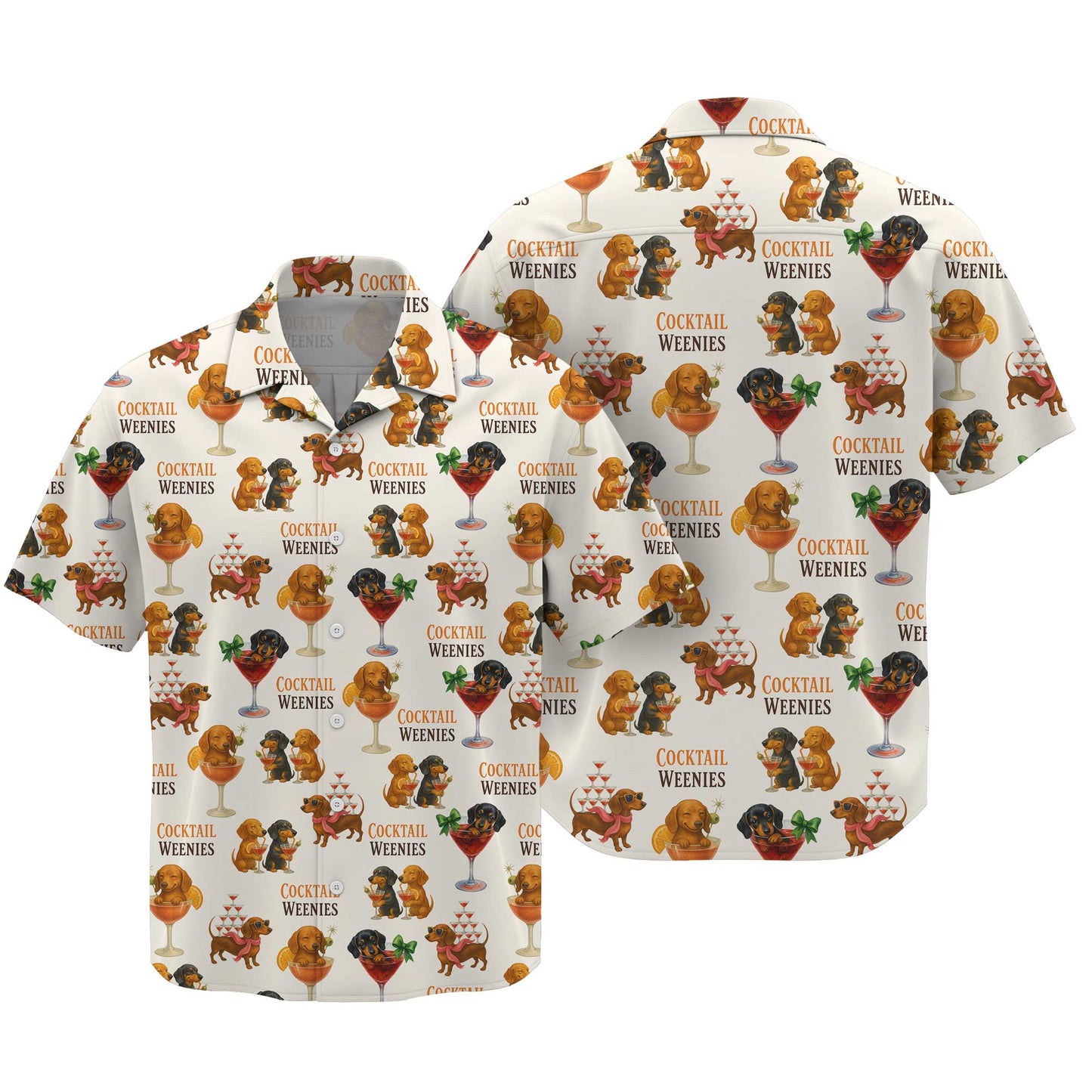 Funny Cocktail Weenies Pattern Polo, Dachshund Shirt, Wiener Dog T Shirt