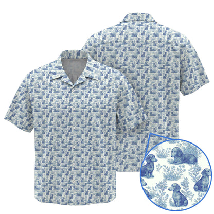 Blue Pattern Shirt - Dachshund Christmas Shirt, Weiner Dog Tee, Pattern Polos For Spooky Season
